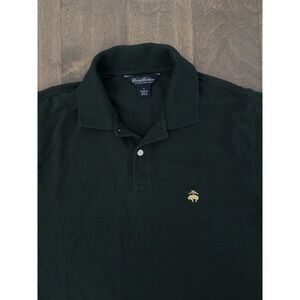 Brooks Brothers Dark Green Short Sleeve Polo Mens Size M Shirt Gold Logo Collard